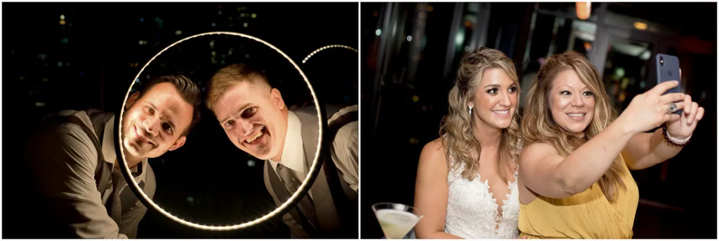 A man and a woman taking a selfie in a mirror.