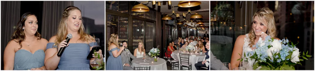 A group of brides and grooms at a wedding reception at The Skylark in NYC.