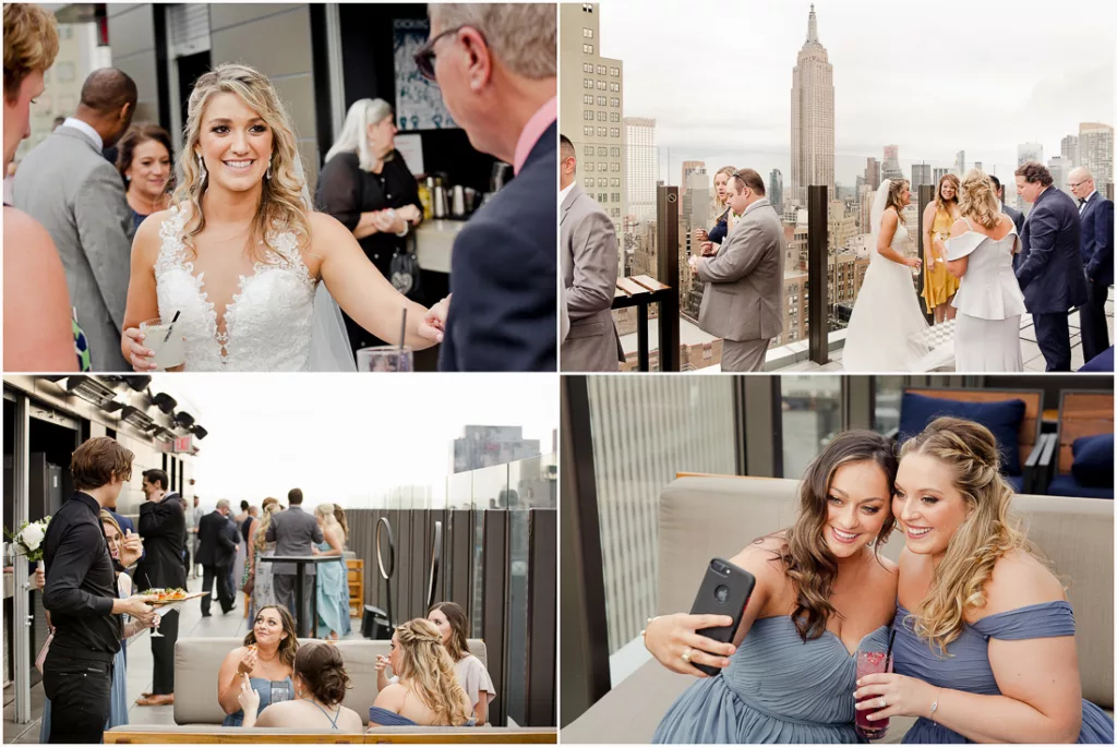A collage of photos of brides and grooms at a wedding reception at The Skylark in NYC.